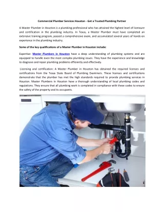 Commercial Plumber Services Houston - Get a Trusted Plumbing Partner