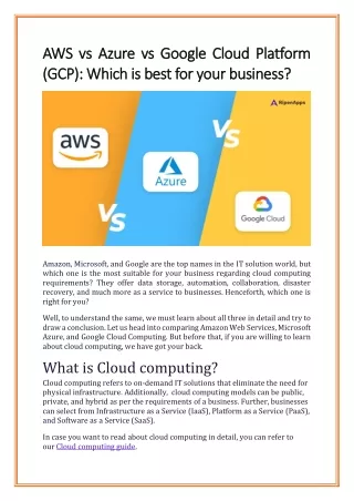 AWS vs Azure vs Google Cloud Platform (GCP) Which is best for your business