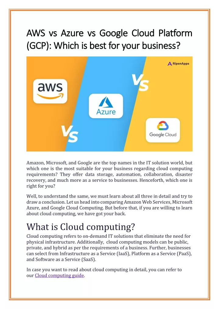 PPT - AWS Vs Azure Vs Google Cloud Platform (GCP) Which Is Best For ...