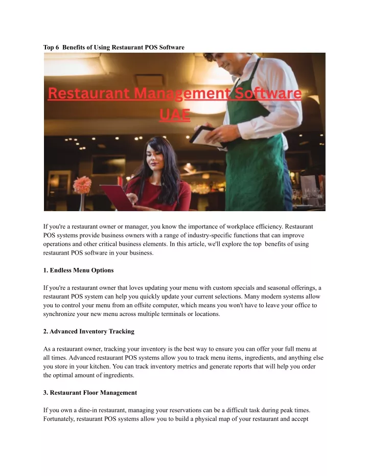top 6 benefits of using restaurant pos software