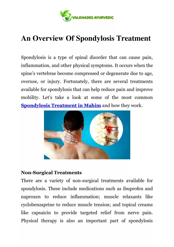 an overview of spondylosis treatment