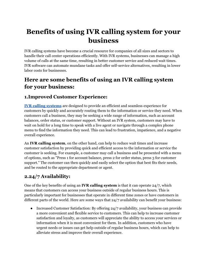 benefits of using ivr calling system for your