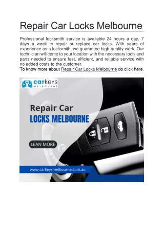 Repair Car Locks Melbourne