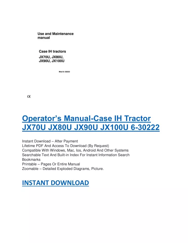 operator s manual case ih tractor jx70u jx80u