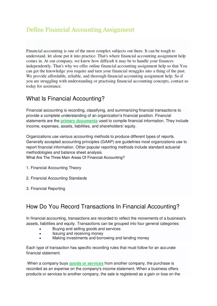 define financial accounting assignment