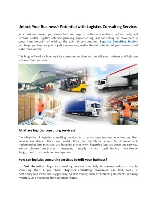 Unlock Your Business's Potential with Logistics Consulting Services