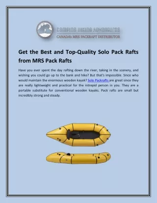 Get the Best and Top-Quality Solo Pack Rafts from MRS Pack Rafts