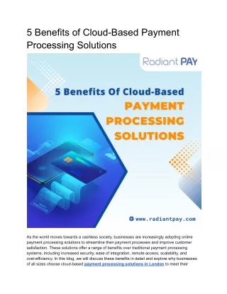 5 Benefits of Cloud-Based Payment Processing Solutions