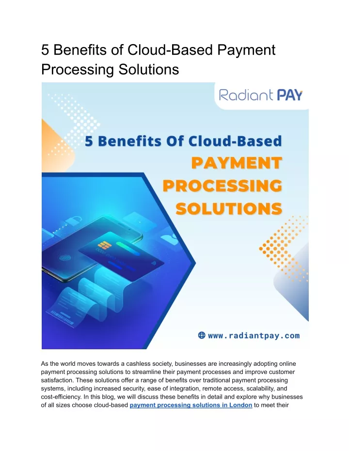 5 benefits of cloud based payment processing