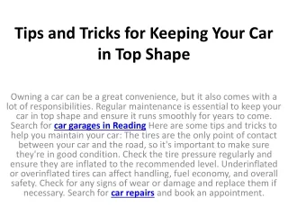 tips and tricks for keeping your car in top shape