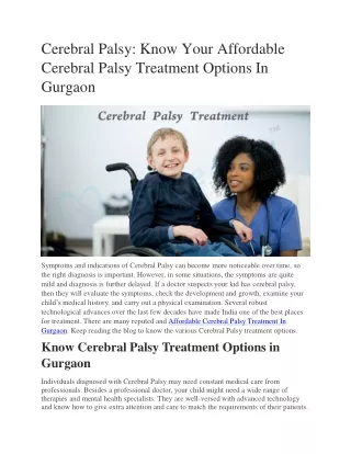Cerebral Palsy: Know Your Affordable Cerebral Palsy Treatment Options In Gurgaon