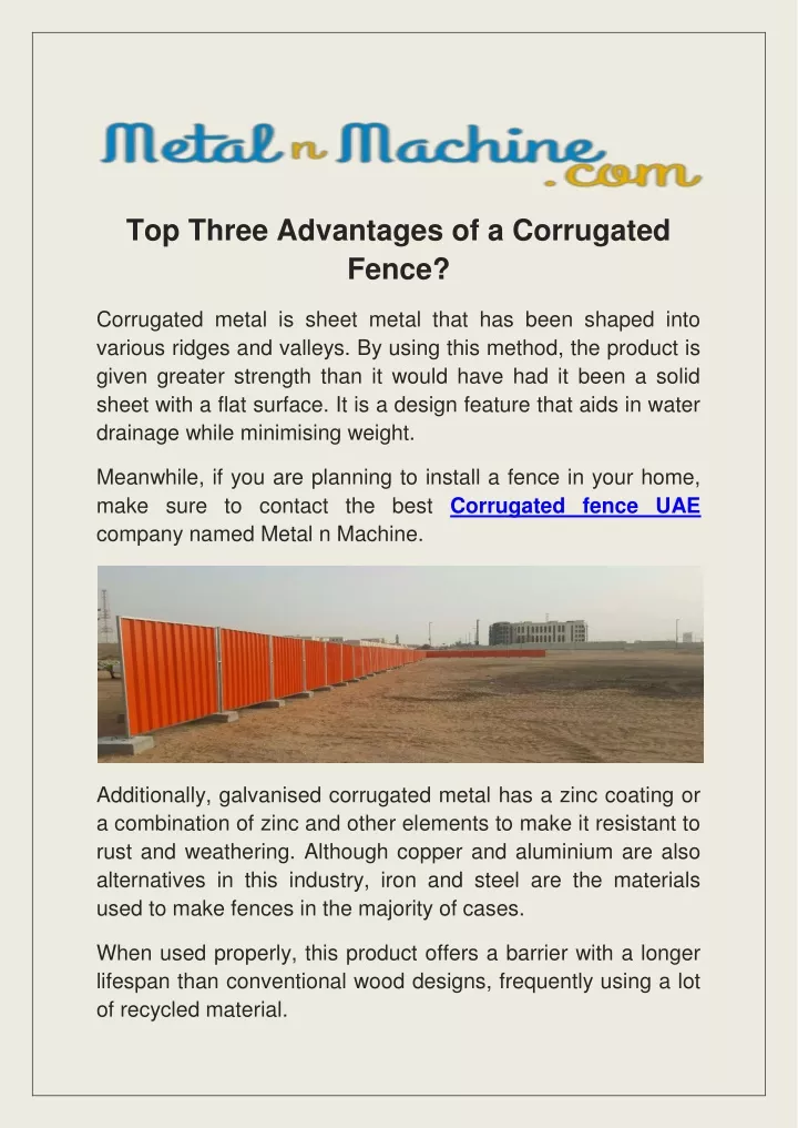 top three advantages of a corrugated fence