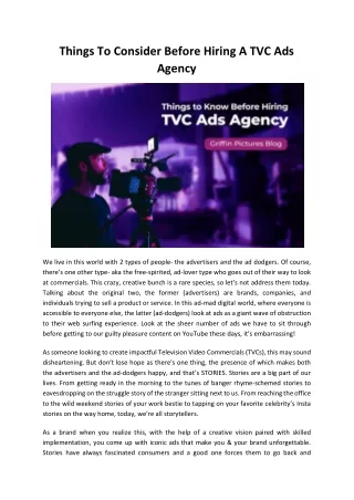 Things To Consider Before Hiring A TVC Ads Agency