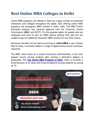 Best Online MBA Colleges in Delhi