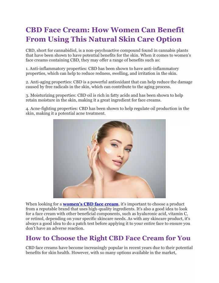 cbd face cream how women can benefit from using