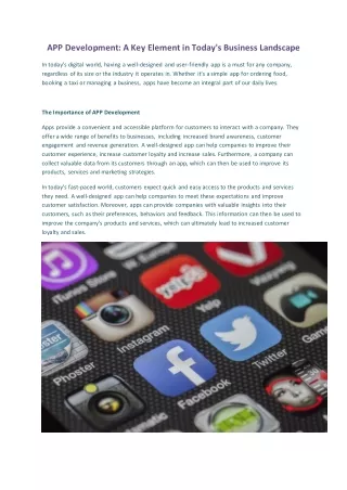 APP Development - A Key Element in Today's Business Landscape