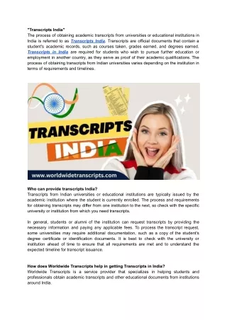 How To Get Transcripts in India - Worldwide Transcripts