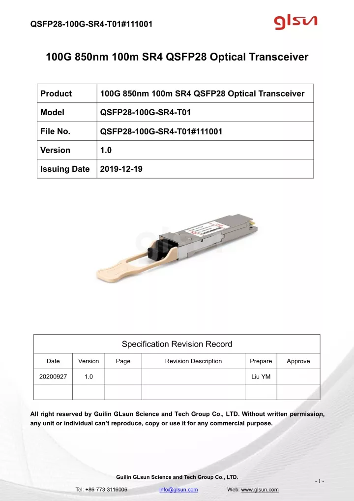 qsfp28 100g sr4 t01 111001