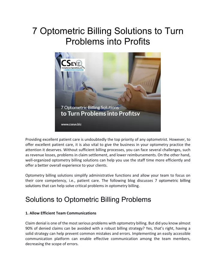 7 optometric billing solutions to turn problems