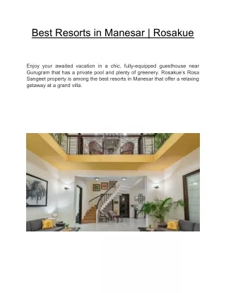 Best Resorts in Manesar  | Rosakue