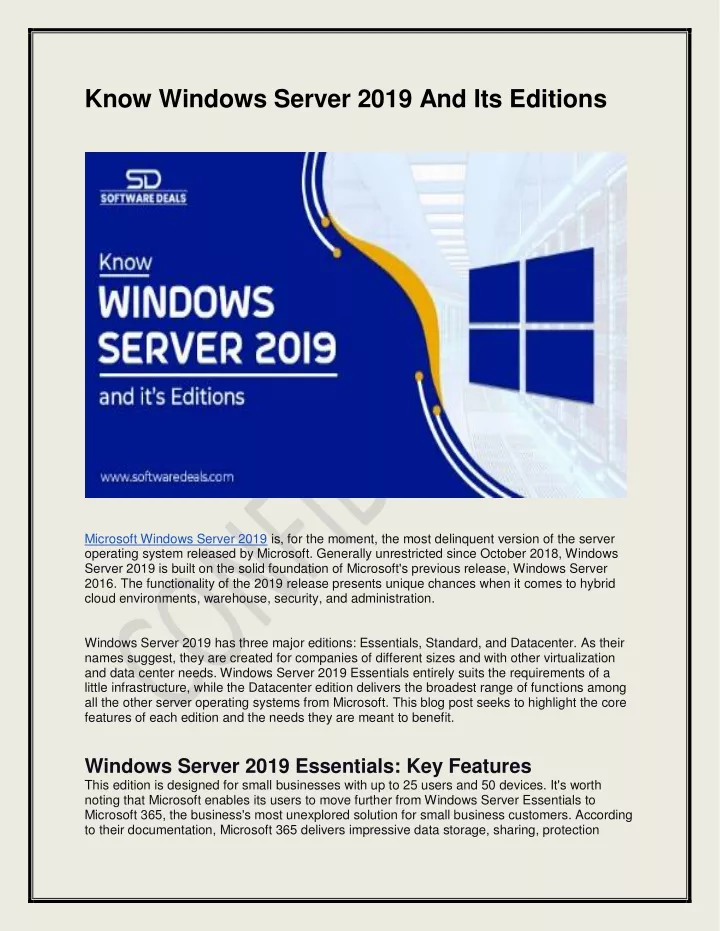 know windows server 2019 and its editions