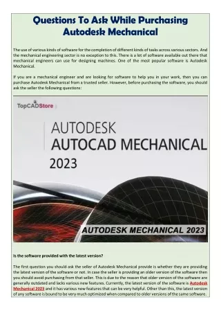 Questions To Ask While Purchasing Autodesk Mechanical