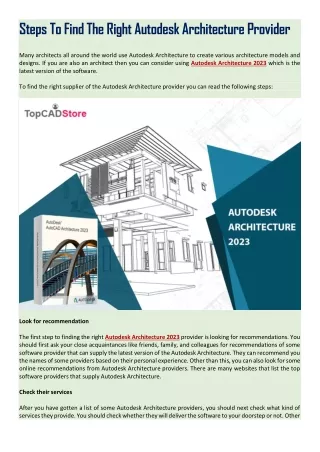 Steps To Find The Right Autodesk Architecture Provider