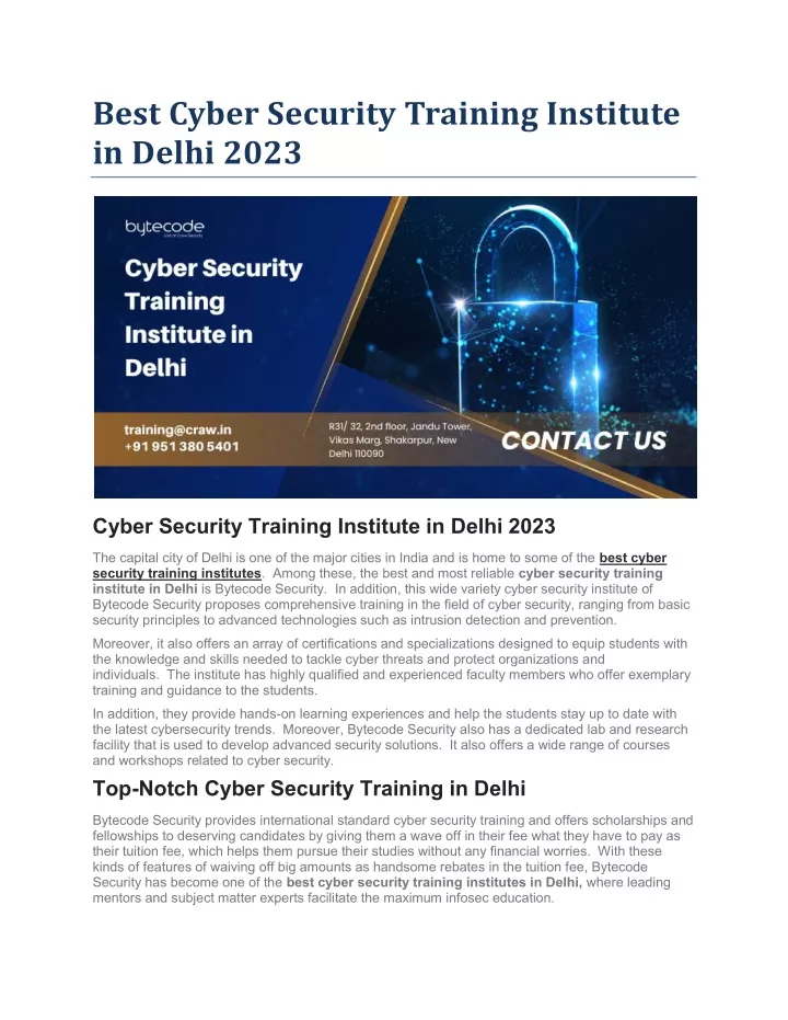 best cyber security training institute in delhi