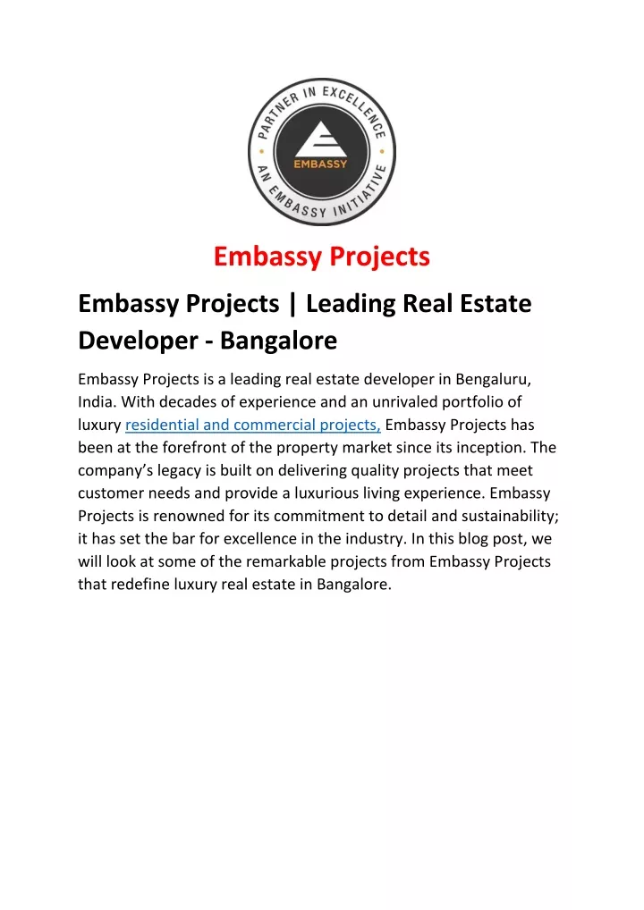 embassy projects