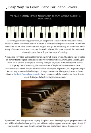 Easy Way To Learn Piano For Piano Lovers...