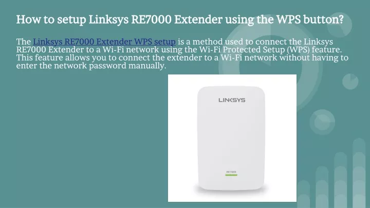 how to setup linksys re7000 extender using the wps button