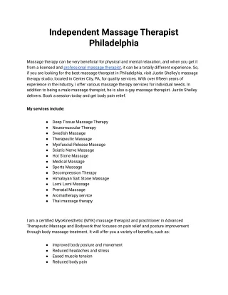 Independent Massage Therapist Philadelphia