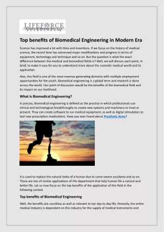 Top benefits of Biomedical Engineering in Modern Era