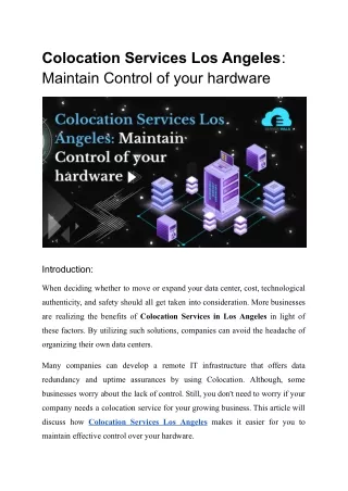 Colocation Services Los Angeles Maintain Control of your hardware