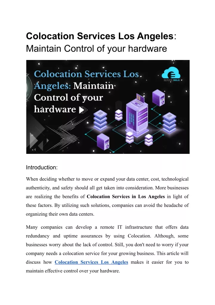 colocation services los angeles maintain control