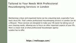 Tailored to Your Needs With Professional Housekeeping Services in London