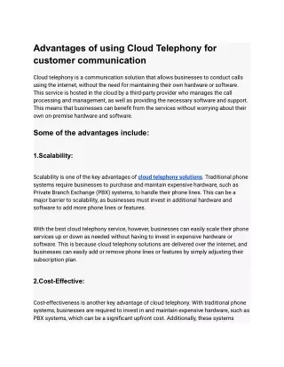 advantages of using cloud telephony for customer