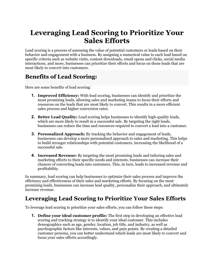 leveraging lead scoring to prioritize your sales