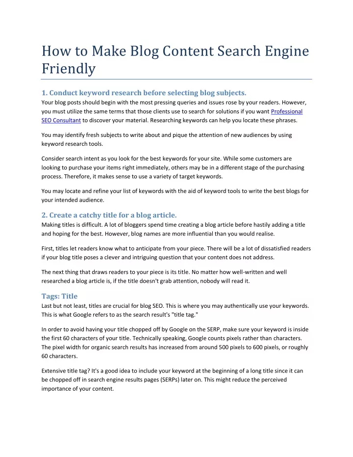 how to make blog content search engine friendly