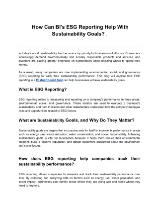 how can bi s esg reporting help with