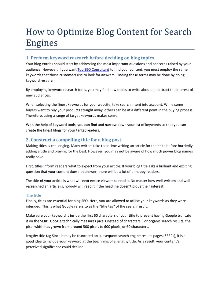 how to optimize blog content for search engines