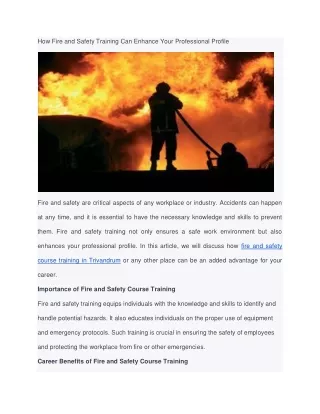 How Fire and Safety Training Can Enhance Your Professional Profile