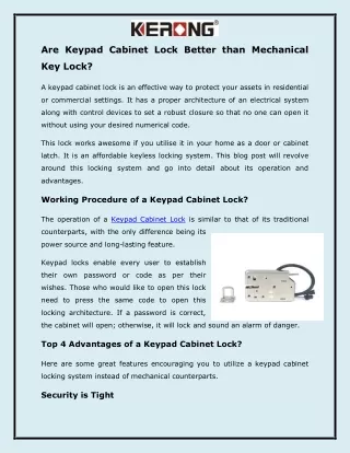 Are Keypad Cabinet Lock Better than Mechanical Key Lock?