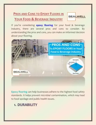Pros And Cons To Epoxy Floors In Your Food & Beverage Industry
