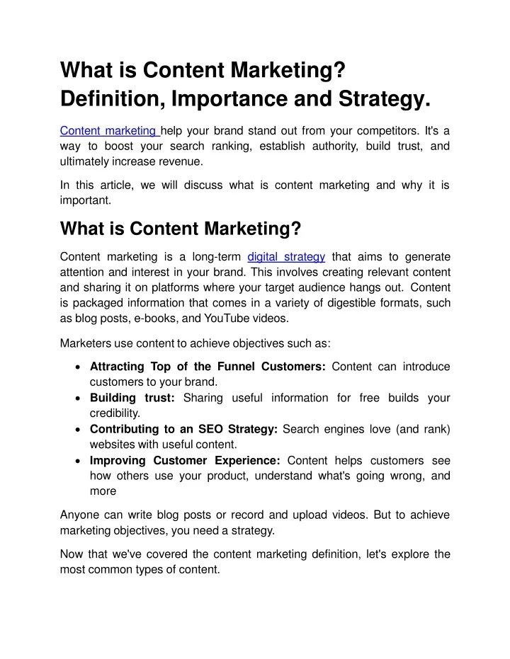 what is content marketing definition importance and strategy