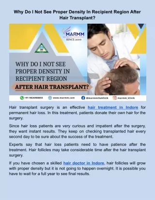 Why Do I Not See Proper Density In Recipient Region After Hair Transplant