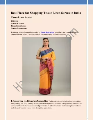 Best Place for Shopping Tissue Linen Sarees in India