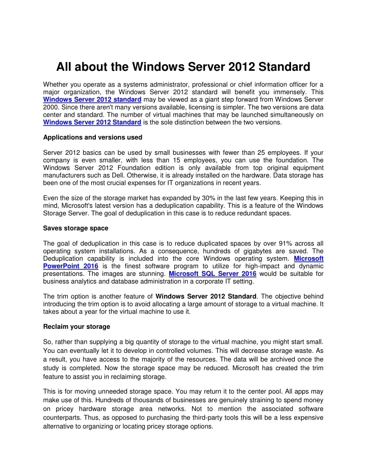 all about the windows server 2012 standard