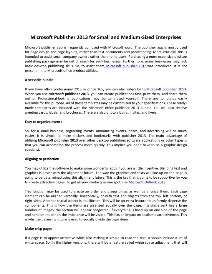 microsoft publisher 2013 for small and medium