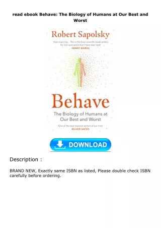 read ebook Behave: The Biology of Humans at Our Best and Worst